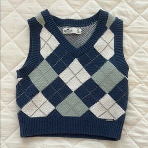 Hollister Blue and Green Argyle Vest